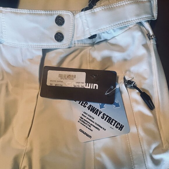 NEW Goldwinn Ladies White Ski Fitted Pants GTEC Stretch W/Black Suspenders - Picture 5 of 14